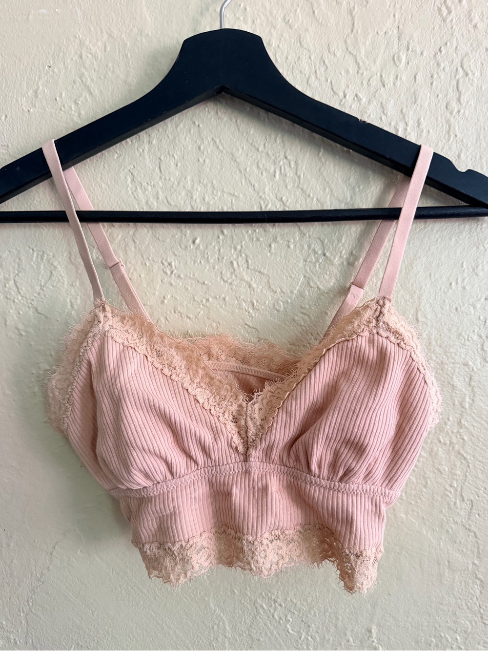 Soft Ribbed Lace Bralette in Tan